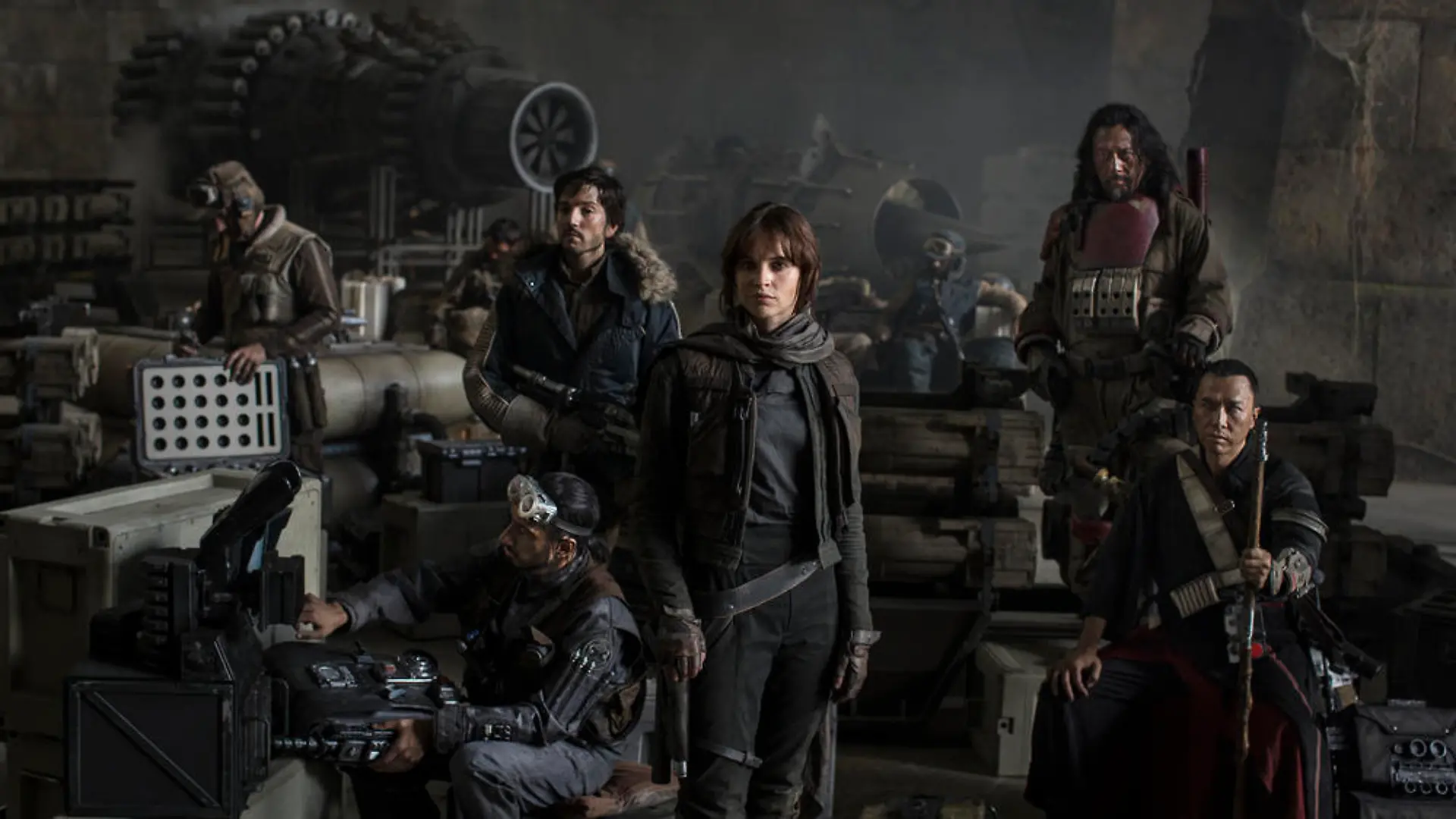 "Star Wars: Rogue One": von links nach rechts die Schauspieler Riz Ahmed, Diego Luna, Felicity Jones, Jiang Wen und Donnie Yen. Der Film erscheint im Dezember