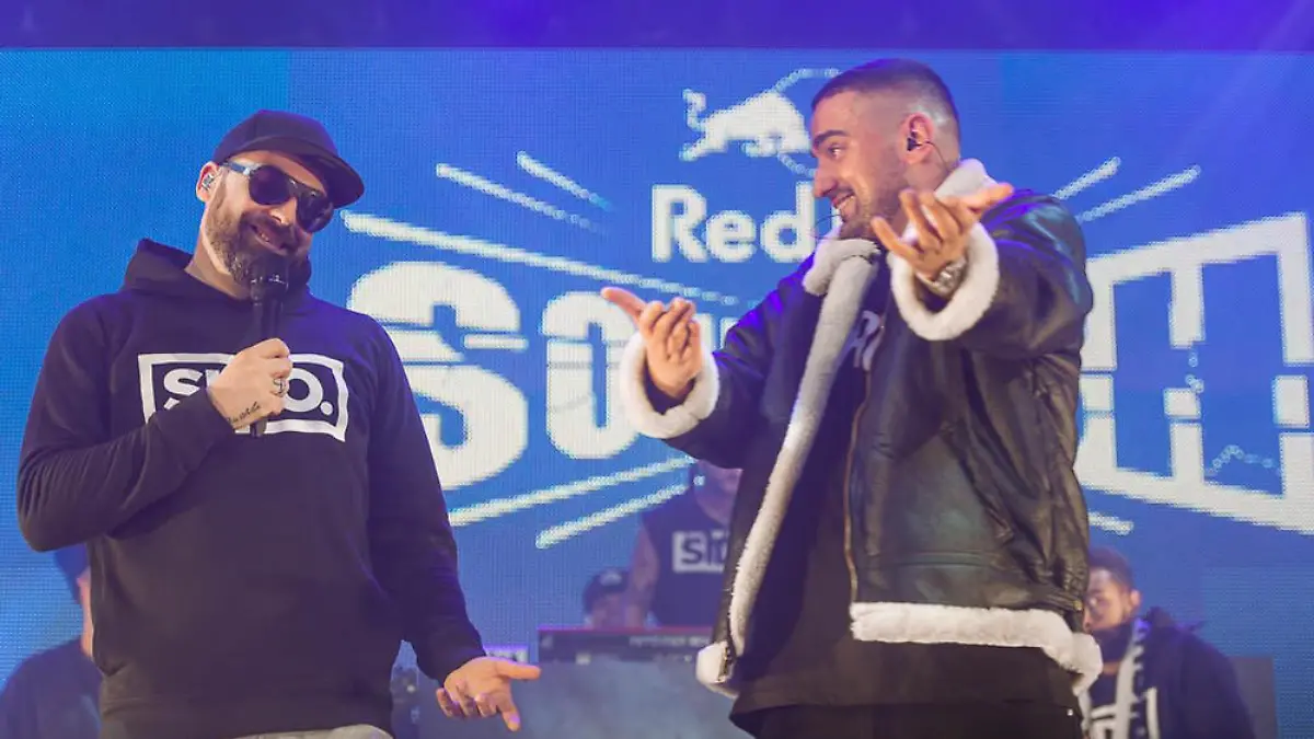 Sido (l.) und Haftbefehl beim Soundclash-Finale in Essen