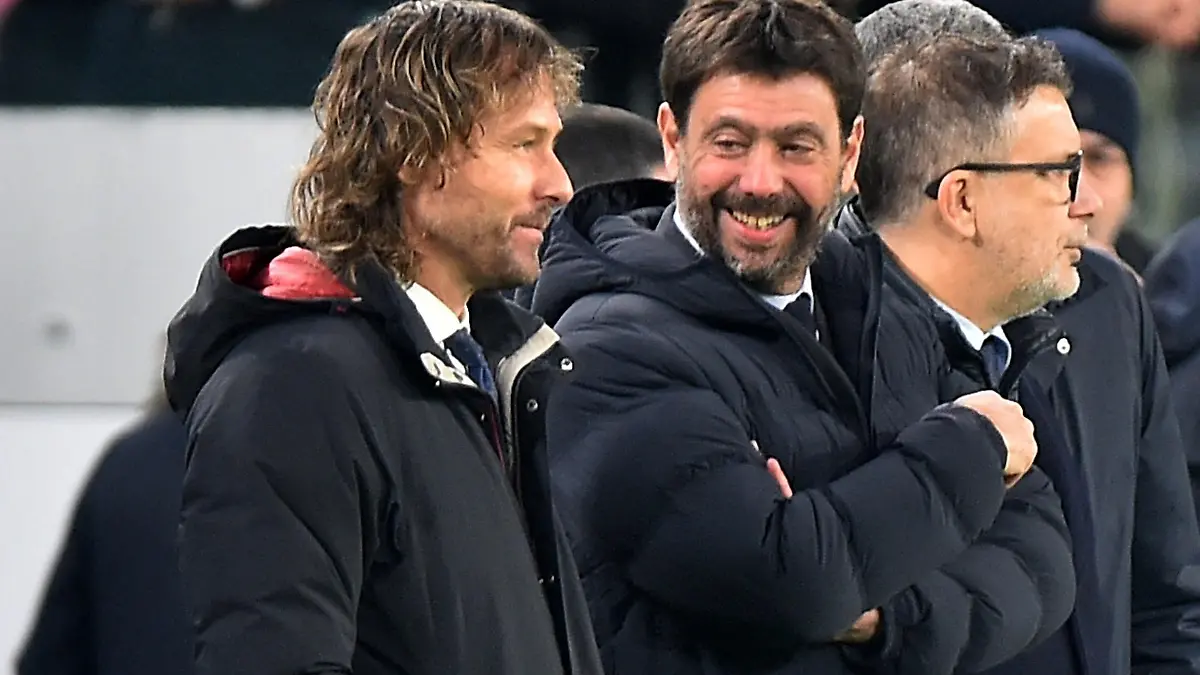 Soccer Football - Serie A - Juventus v Udinese - Allianz Stadium, Turin, Italy - January 7, 2023 Former Juventus player Pavel Nedved alongside Andrea Agnelli before the match REUTERS/Massimo Pinca