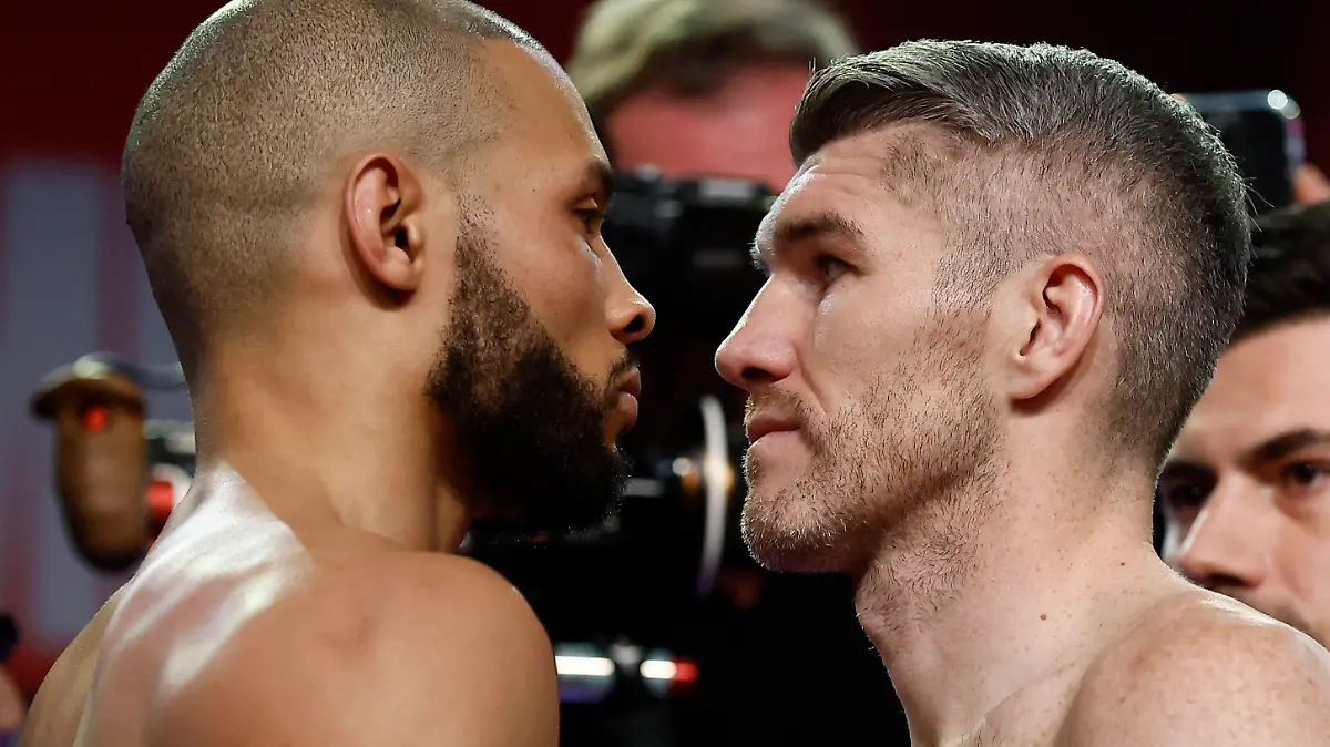 Boxing - Chris Eubank Jr & Liam Smith Weigh-In - Manchester Central Convention Complex, Exchange Hall, Manchester, Britain - January 20, 2023 Chris Eubank Jr and Liam Smith go head to head during the weigh-in Action Images via Reuters/Jason Cairnduff