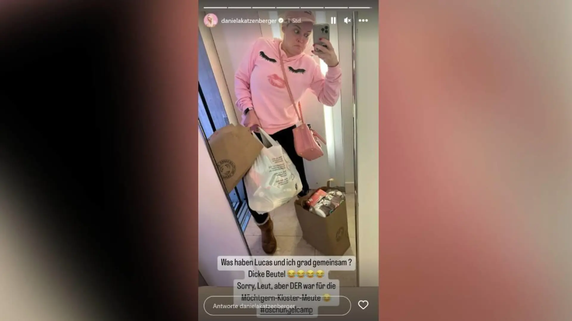 "Was haben Lucas und ich gerade gemeinsam?" Daniela Katzenberger reagiert in ihrer Insta-Story natürlich mit Humor