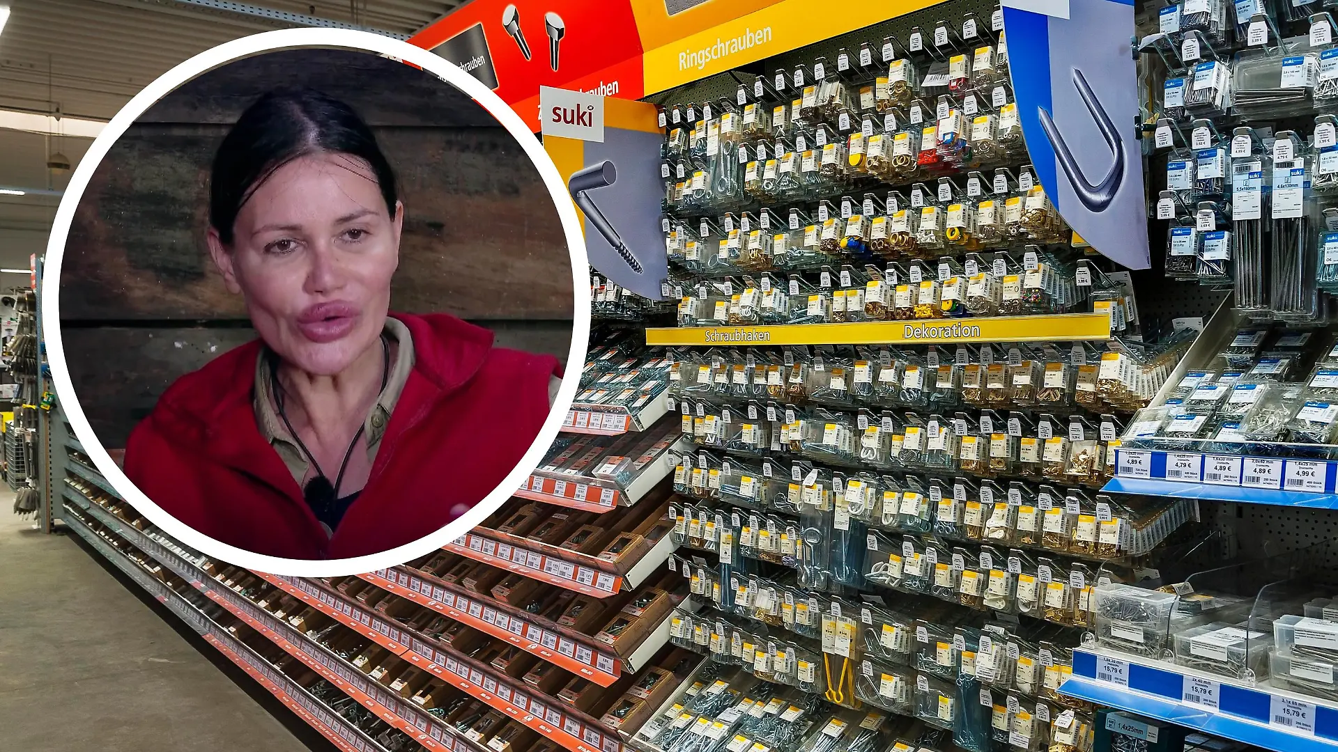 Baumarkt von innen und Djamila Rowe