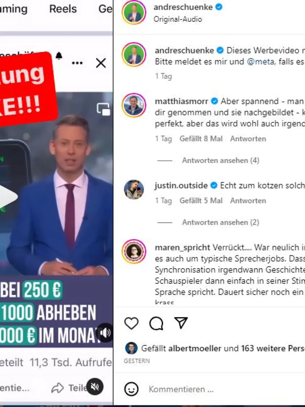 Auf seinem Instagramaccount will  André Schünke für den Fake sensibilisieren.
