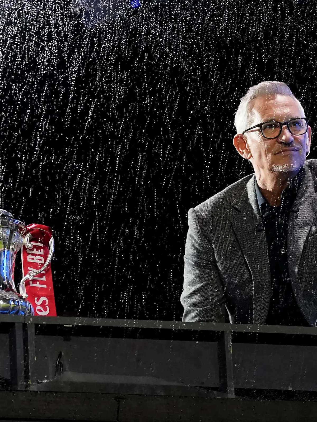 Sheffield Wednesday v Newcastle United - Emirates FA Cup - Third Round - Hillsborough Stadium BBC presenter Gary Lineker with the FA Cup during the Emirates FA Cup third round match at the Hillsborough Stadium, Sheffield. Picture date: Saturday January 7, 2023. EDITORIAL USE ONLY No use with unauthorised audio, video, data, fixture lists, club/league logos or live services. Online in-match use limited to 120 images, no video emulation. No use in betting, games or single club/league/player publications. PUBLICATIONxNOTxINxUKxIRL Copyright: xNickxPottsx 70481666