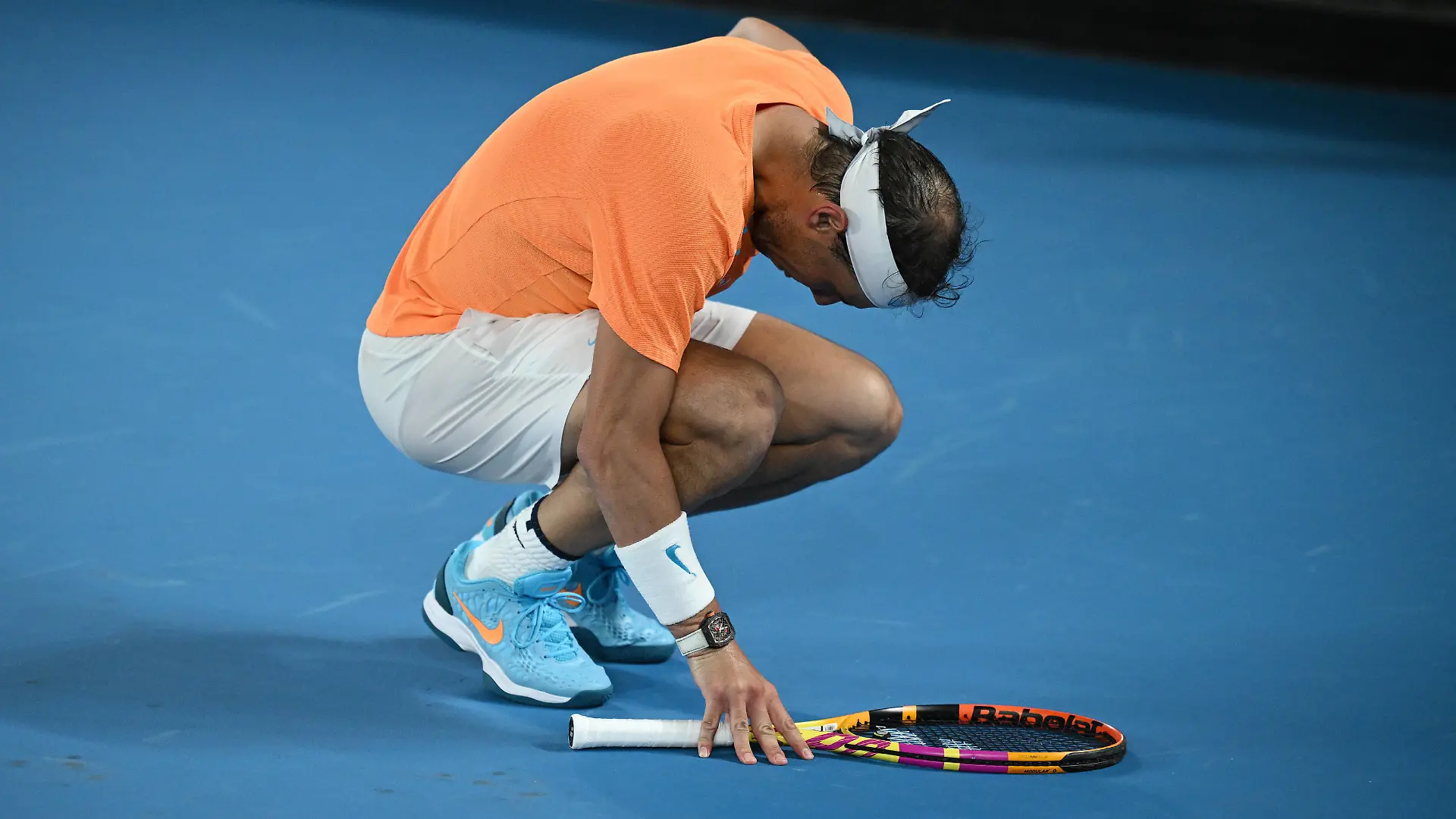 TENNIS AUSTRALIAN OPEN, Rafael Nadal of Spain grimaces in pain during his match against Mackenzie McDonald of the USA during the 2023 Australian Open tennis tournament at Melbourne Park in Melbourne, Wednesday, January 18, 2023. ACHTUNG: NUR REDAKTIONELLE NUTZUNG, KEINE ARCHIVIERUNG UND KEINE BUCHNUTZUNG MELBOURNE VICTORIA AUSTRALIA PUBLICATIONxINxGERxSUIxAUTxONLY Copyright: xDIEGOxFEDELEx 20230118001753761697