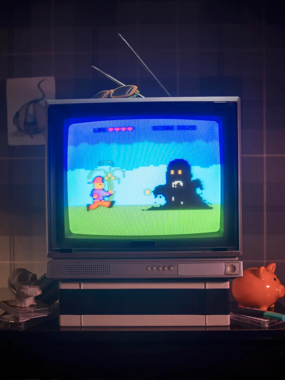 Indie game, 1980s retro platform video game on screen