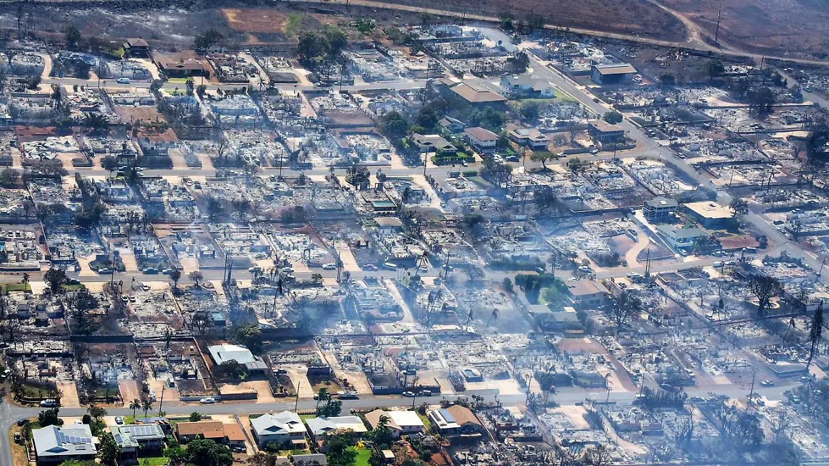 August 10, 2023, Maui, Hawaii, USA: An aerial photo shows destroyed buildings and burned trees from the wildfire. The death toll from the fast-moving wildfires from Hawaii has increased to 36 people, Maui County officials said Wednesday night. Maui USA - ZUMA 20230810_new_z03_051 Copyright: xCountyxofxMauix