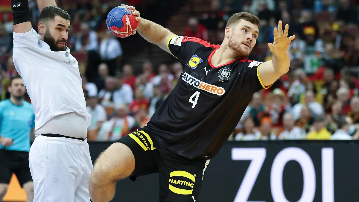 Johannes Golla (Deutschland, 4). Handball-Weltmeisterschaft 2023, Länderspiel zwischen Deutschland und Algerien am 17.01.2023 in Kattowitz.