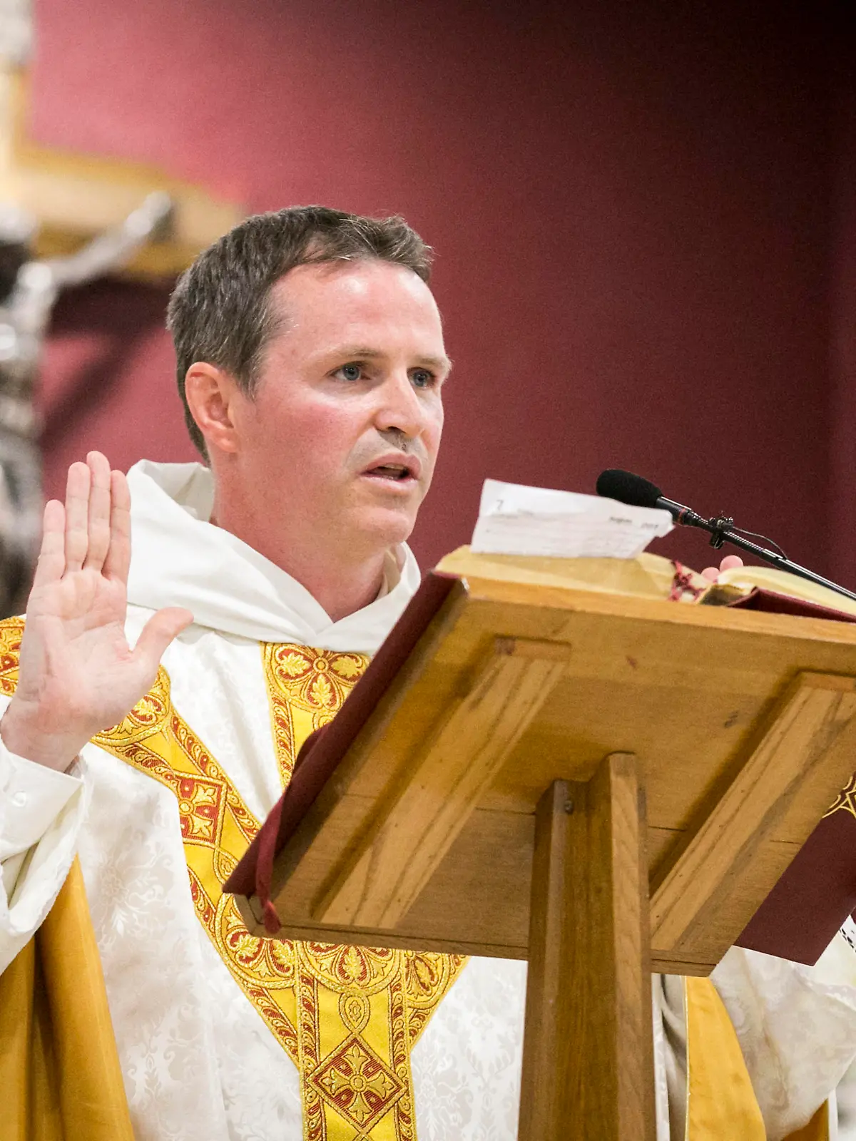 Former footballer made deacon. Former Manchester United player Philip Mulryne during his inaugural mass at St Oliver Plunkett Church in West Belfast following his ordination. Picture date: Monday July 10, 2017. The ex-Northern Ireland international was a product of the fabled youth system at Old Trafford and made his debut for the first team in 1997. See PA story ULSTER Mulryne. Photo credit should read: Liam McBurney/PA Wire URN:32004270