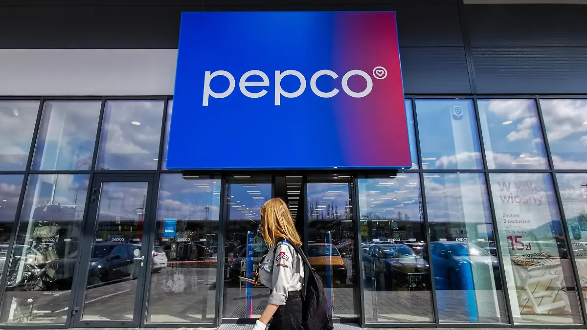 Pepco logo is seen on Pepco discount store in Andrychow, Poland on April 23, 2022. (Photo by Beata Zawrzel/NurPhoto)