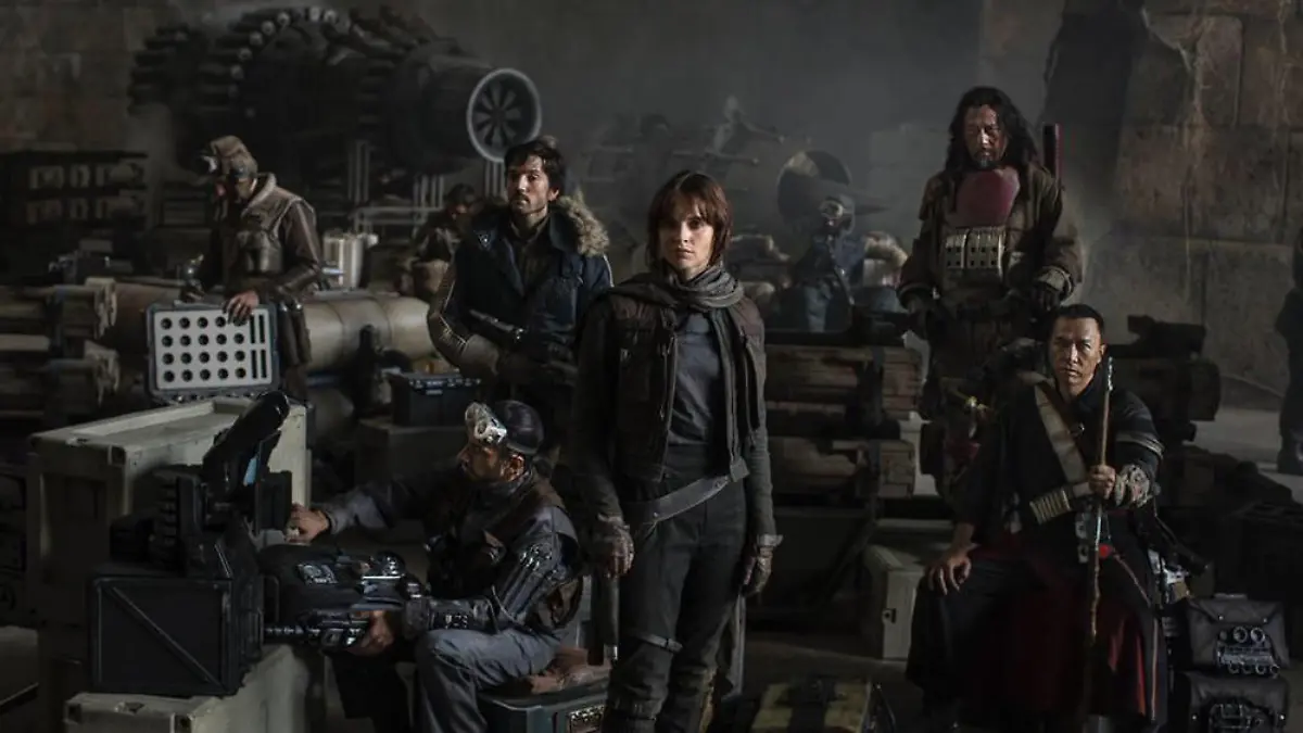 Die Darsteller von "Rogue One": Riz Ahmed, Diego Luna, Felicity Jones, Jiang Wen und Donnie Yen (v.l.n.r.)