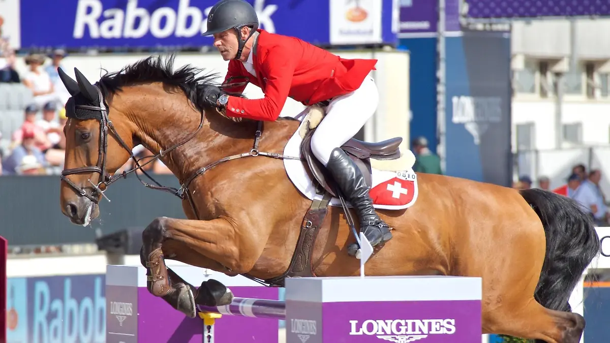(190824) -- ROTTERDAM, Aug. 24, 2019 (Xinhua) -- Switzerland s Paul Estermann on Lord Pepsi performs during the FEI Jumping European Championships in Rotterdam, The Netherlands, Aug. 23, 2019. (Xinhua/Sylvia Lederer) (SP)NETHERLANDS-ROTTERDAM-EQUESTRIAN-EUROPEAN CHAMPIONSHIPS PUBLICATIONxNOTxINxCHN