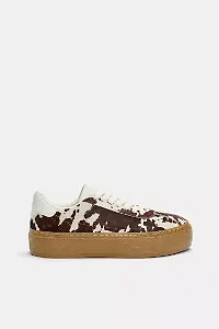 Block-Sneaker aus Leder mit Kuhfell