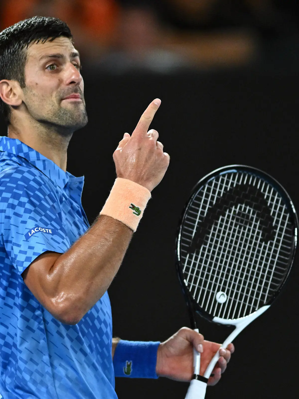 TENNIS AUSTRALIAN OPEN, Novak Djokovic of Serbia reacts during his 1st round singles match against Roberto Carballes Baena of Spain during 2023 Australian Open tennis tournament at Melbourne Park in Melbourne, Tuesday, January 17, 2023.  ACHTUNG: NUR REDAKTIONELLE NUTZUNG, KEINE ARCHIVIERUNG UND KEINE BUCHNUTZUNG MELBOURNE VICTORIA AUSTRALIA PUBLICATIONxINxGERxSUIxAUTxONLY Copyright: xJOELxCARRETTx 20230118001753532975