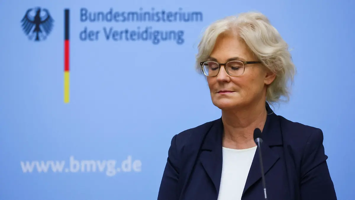German Defence Minister Christine Lambrecht attends a news conference on the Puma battle tanks, following a meeting at the Ministry of Defence in Berlin, Germany, January 13, 2023. REUTERS/Fabrizio Bensch