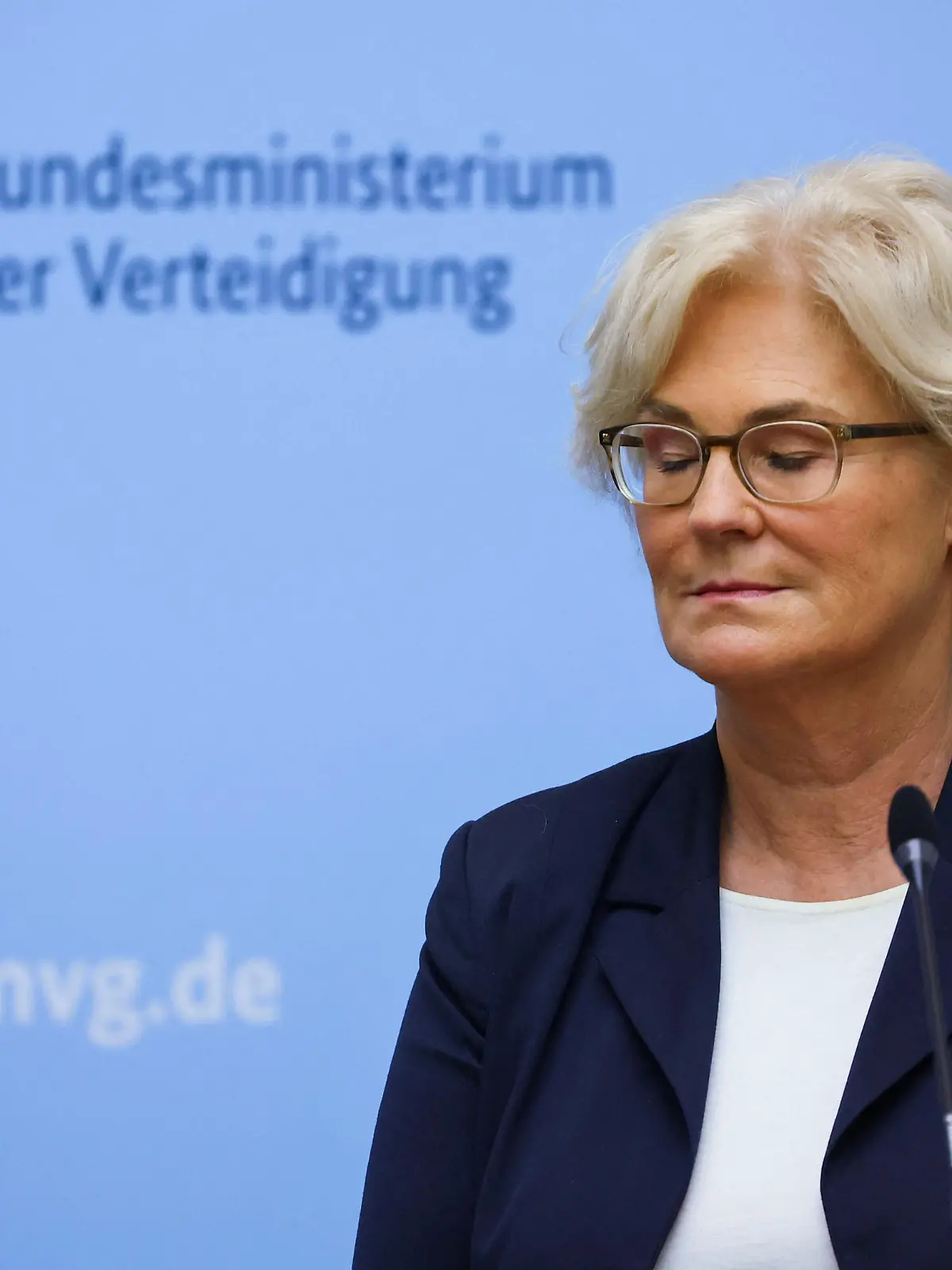 German Defence Minister Christine Lambrecht attends a news conference on the Puma battle tanks, following a meeting at the Ministry of Defence in Berlin, Germany, January 13, 2023. REUTERS/Fabrizio Bensch