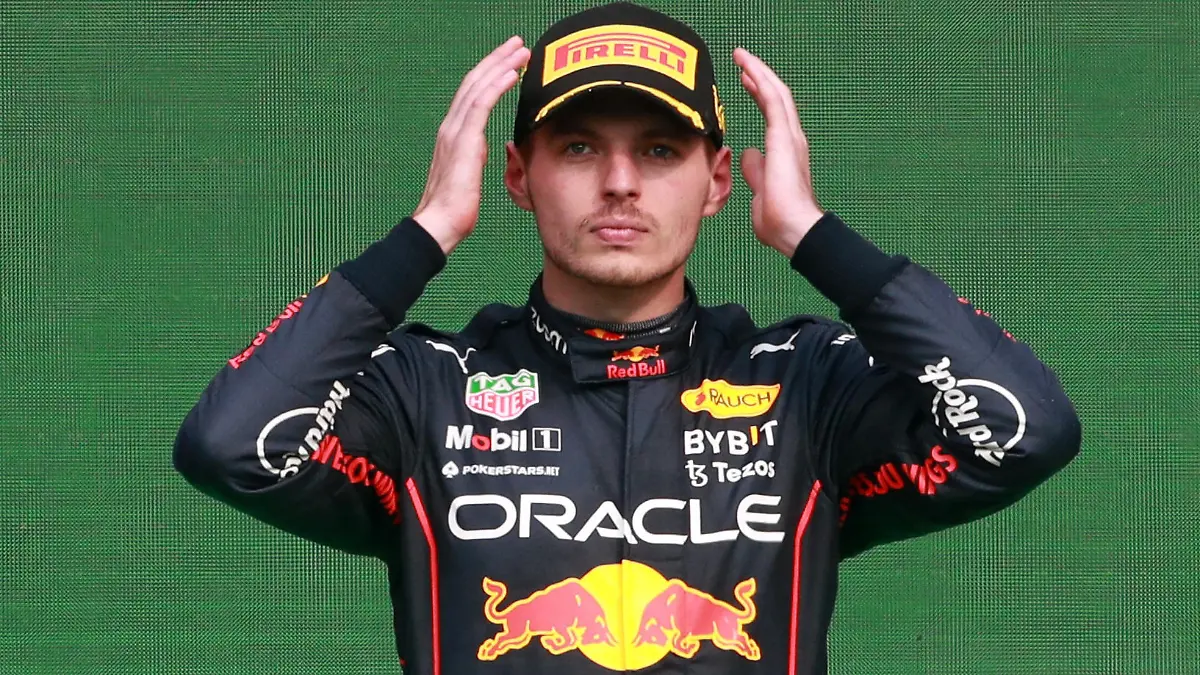 Formula One F1 - Mexico City Grand Prix - Autodromo Hermanos Rodriguez, Mexico City, Mexico - October 30, 2022 Red Bull's Max Verstappen celebrates on the podium after winning the race and setting a new F1 record of 14 grand prix wins in a season REUTERS/Henry Romero