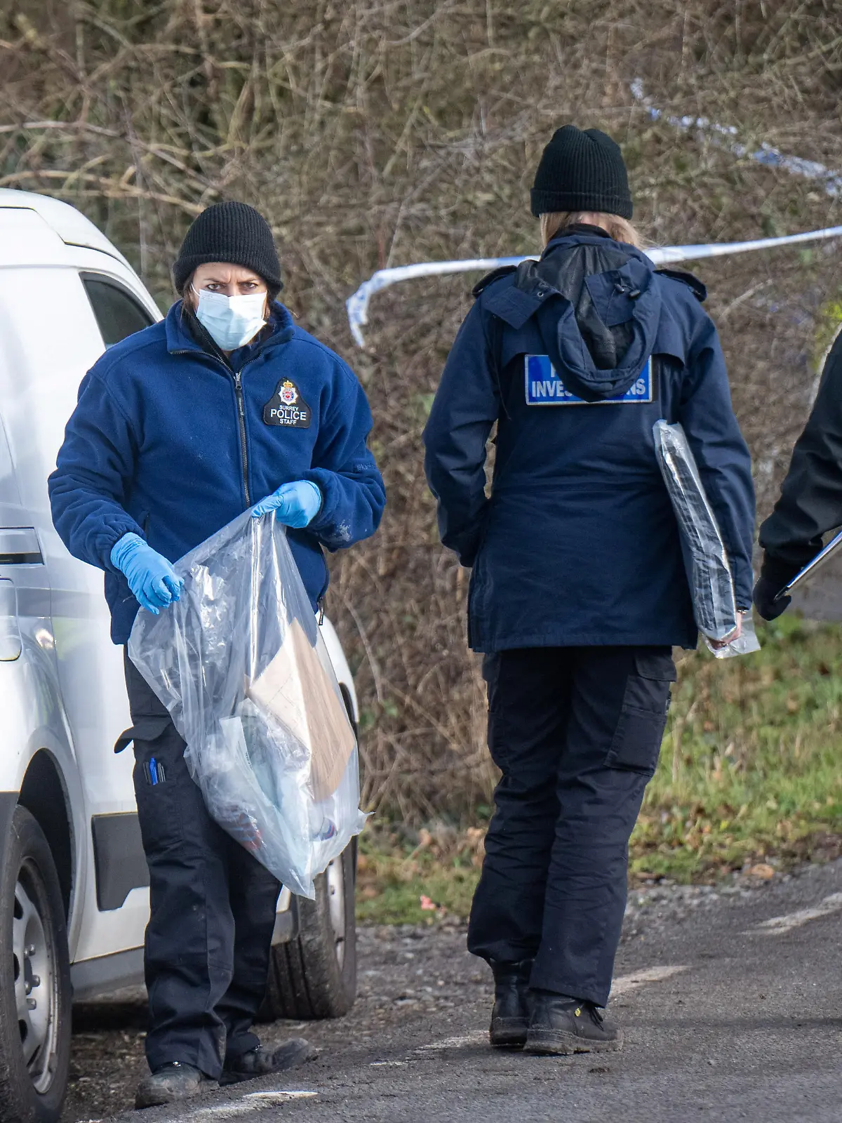 
Police forensics at the view point where a woman has been killed yesterday after a dog attack. Caterham, Surrey, 13th January 2023 (unknown if related to incident) / action press