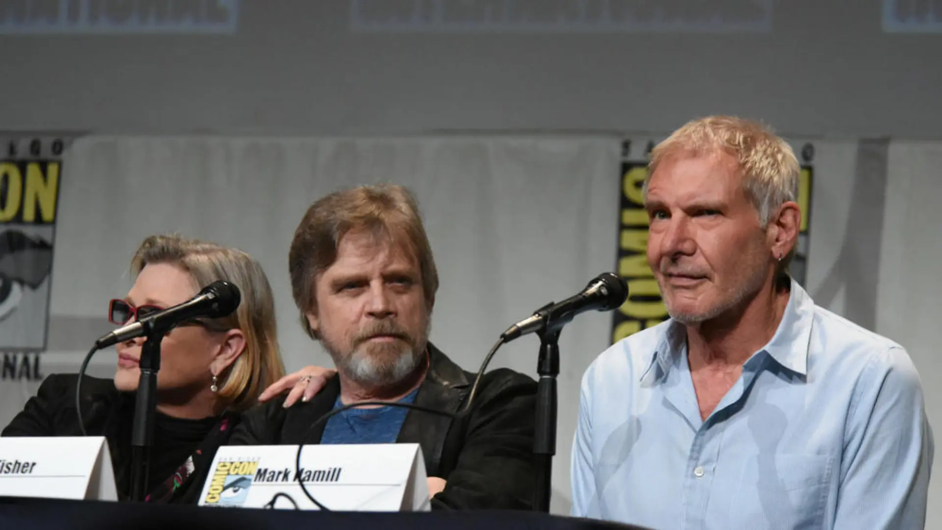 Ganz der Alte: Harrison Ford (r.) zusammen mit Carrie Fisher und Mark Hamill bei der San Diego Comic-Con