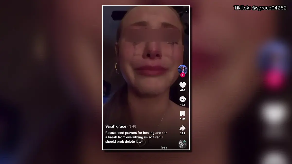 Nach dem Tod ihrer Eltern sucht Sarah Grace Aufmerksamkeit bei TikTok, postet ein Video, in dem sie weint und schreibt: in einem Video, schreibt darunter: „Bitte schickt Gebete für Heilung und für eine Pause von allem, ich bin so müde.”