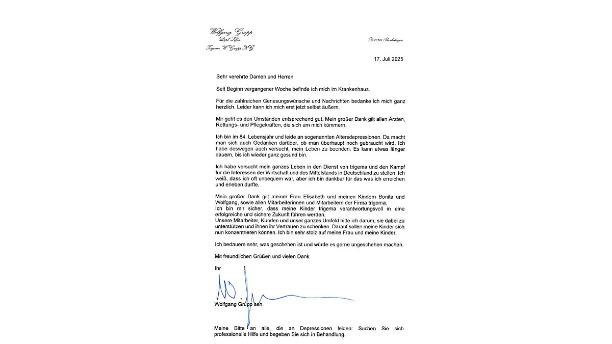Der Brief von Wolfgang Grupp im Wortlaut 
