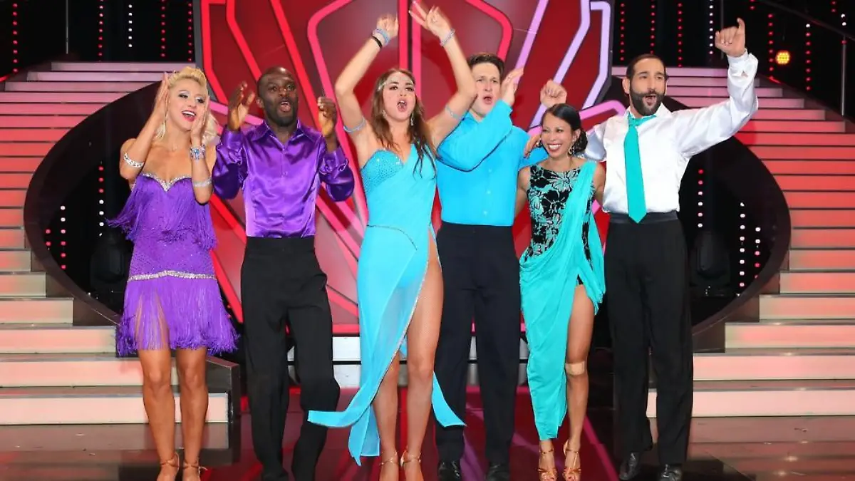 Die drei "Let's Dance"-Finalpaare: Kathrin Menzinger und Hans Sarpei, Ekaterina Leonova und Matthias Steiner sowie Minh-Khai Phan-Thi und Massimo Sinato (v.l.n.r.)