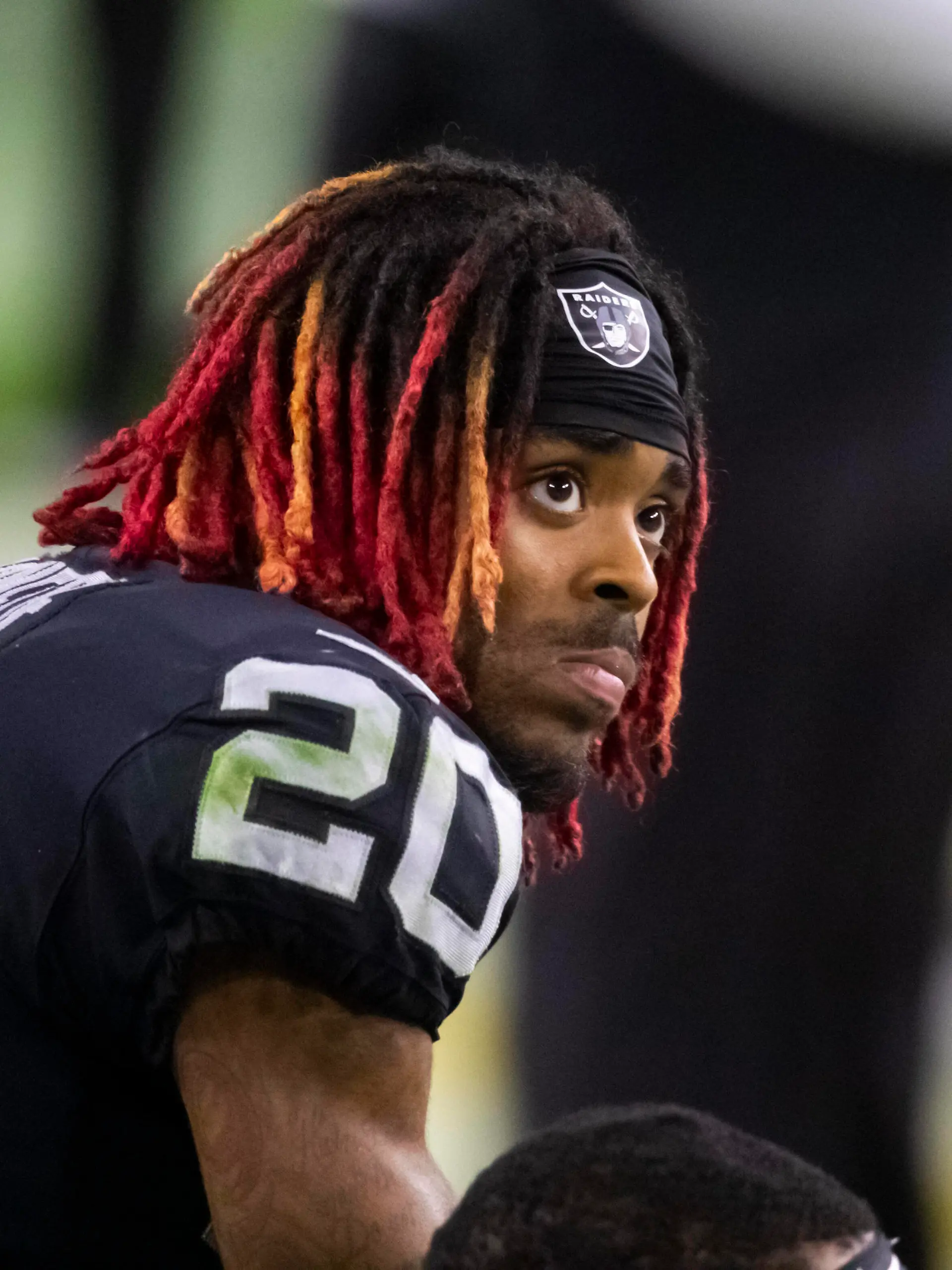 NFL, American Football Herren, USA Kansas City Chiefs at Las Vegas Raiders, Nov 22, 2020 Paradise, Nevada, USA Las Vegas Raiders cornerback Damon Arnette 20 against the Kansas City Chiefs at Allegiant Stadium. Mandatory Credit: Mark J. Rebilas-USA TODAY Sports, 22.11.2020 20:39:44, 15243628, NFL, Las Vegas Raiders, Kansas City Chiefs, Damon Arnette, Allegiant Stadium PUBLICATIONxINxGERxSUIxAUTxONLY Copyright: xMarkxJ.xRebilasx 15243628