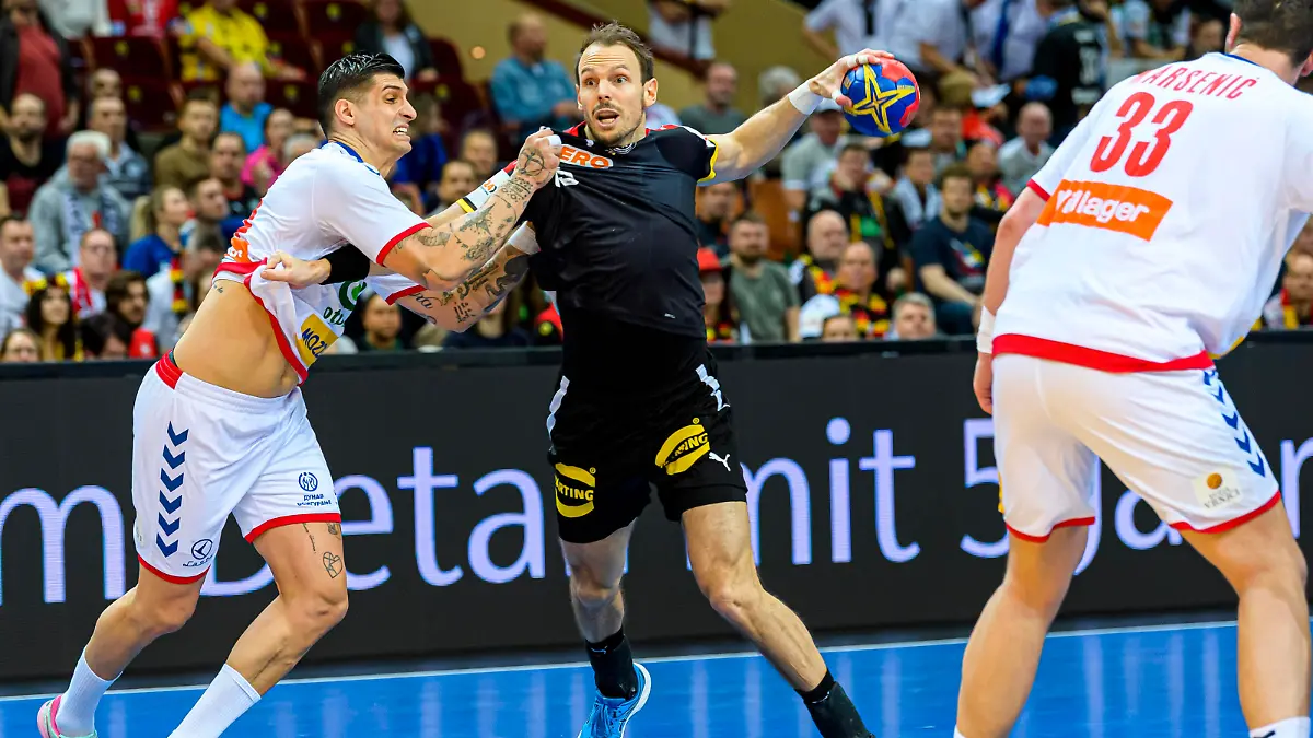 Katowice, 15. Januar 2023: Handball IHF WM, Vorrunde, Gruppe E, Deutschland - Serbien Kai Häfner / Haefner Deutschland Katowice Spodek Arena Polen *** Katowice, 15 January 2023 Handball IHF World Championship, preliminary round, group E, Germany Serbia Kai Häfner Haefner Germany Katowice Spodek Arena Poland