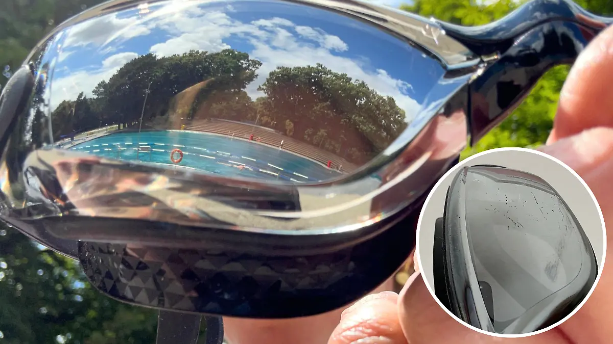 Die Zerhunt-Schwimmbrille hat verspiegelte Gläser. Schon nach kurzer Zeit habe darauf einige Kratzer.