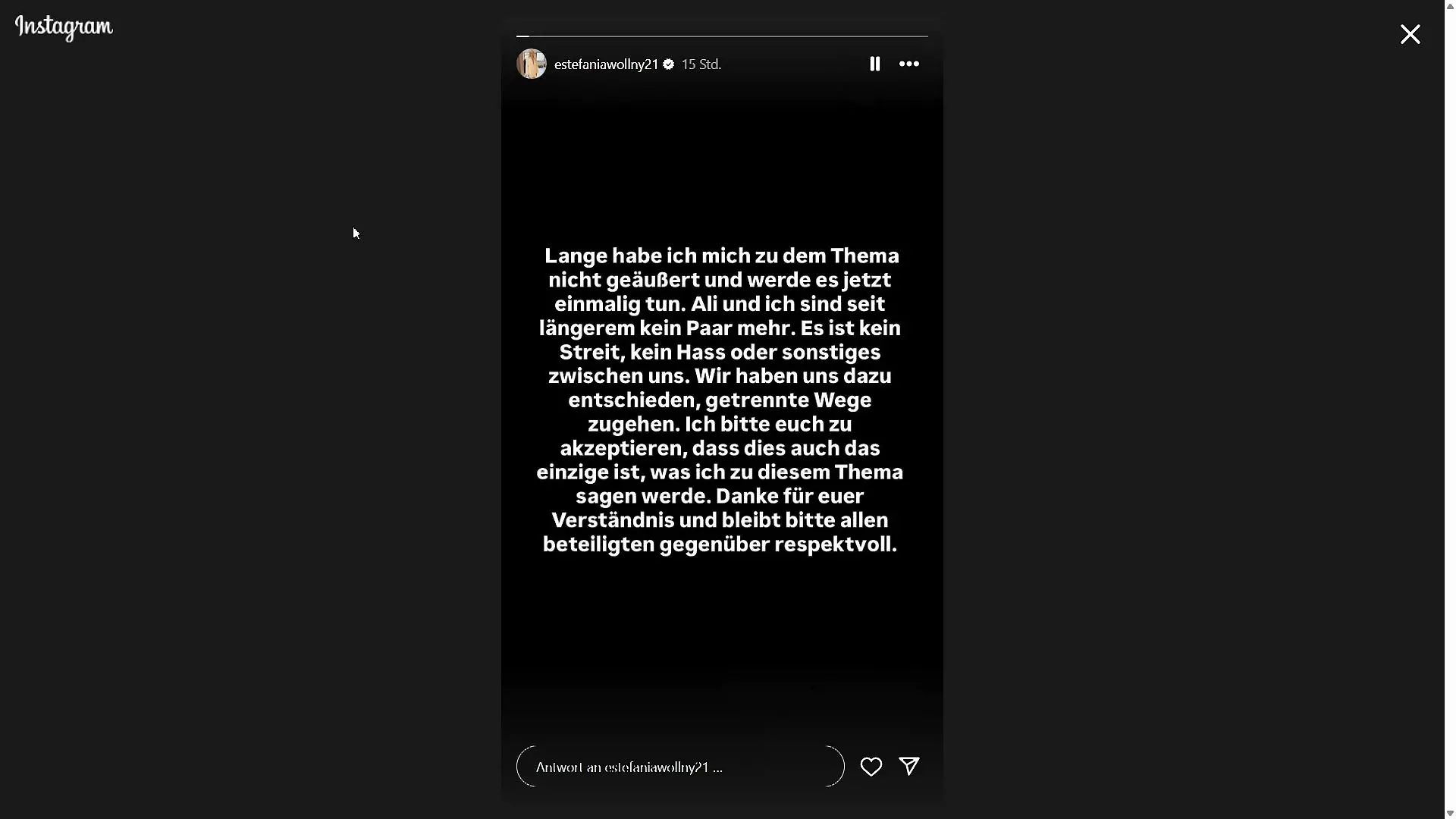 Estefania Wollny veröffentlicht ein Trennungsstatement auf Instagram.