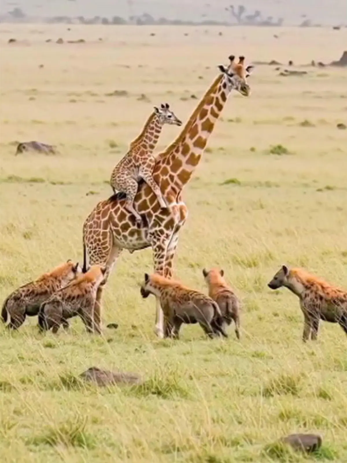 Giraffenbaby auf Mamas Rücken