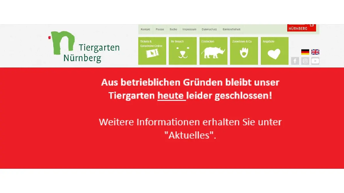 Tiergarten Nürnberg bleibt am 29. Juli geschlossen. 