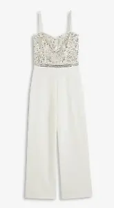 Braut-Overall aus strukturiertem Crepe mit Perlenstickerei