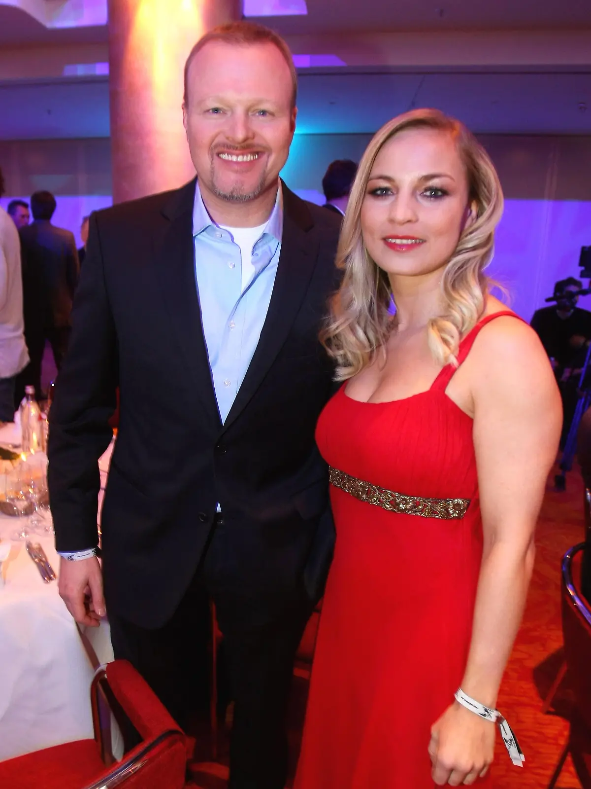 HAMBURG, GERMANY - MARCH 30:  Stefan Raab is seen with Regina Halmich prior to the Herbert Award 2009 Gala at the Elysee Hotel on March 30, 2009 in Hamburg, Germany.  (Photo by Joern Pollex/Getty Images)