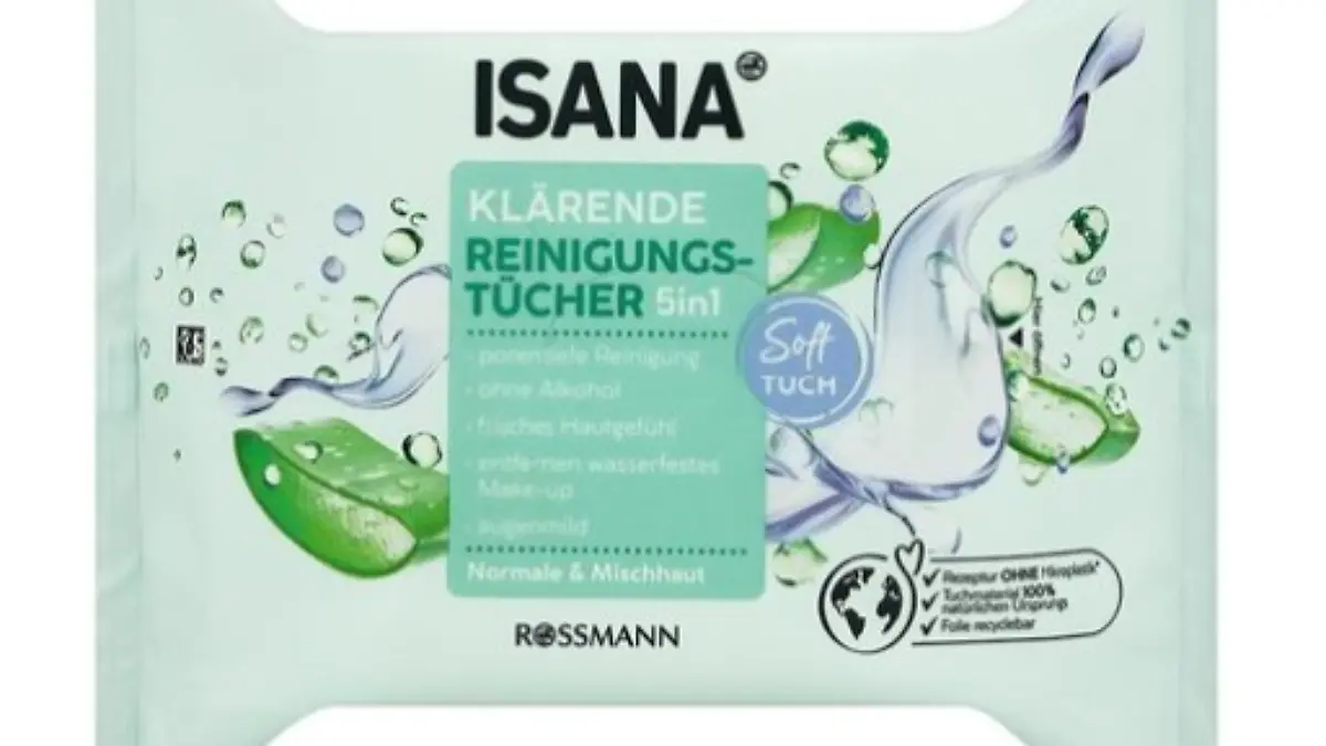 „Isana Klärende Reinigungstücher 5 in 1”, die es bei der Drogeriekette Rossmann zu kaufen gibt, werden aktuell zurückgerufen.