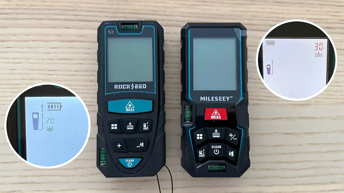 Die Geräte von Rockseed und Mileseey haben jeweils sieben Knöpfe – die meisten von allen Geräten im Test. Das Gerät von Mileseey kann zehn Datensätze mehr speichern.