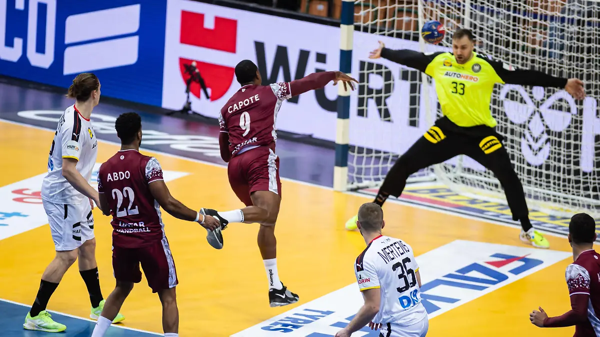 28. IHF World Championship, WM, Weltmeisterschaft Handball 2023, GAME: GERMANY - QATAR, SPODEK KATOWICE, POLAND, 13.01.2023, on photo: Rafael Capote Andreas Wolff /