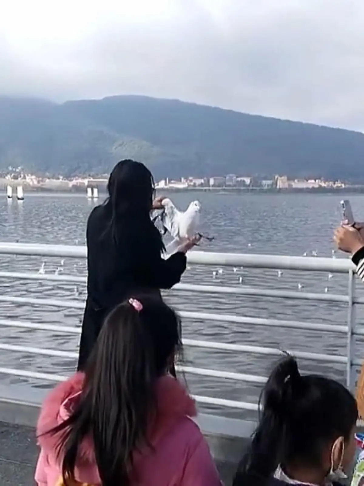 An einem Pier in der chinesischen Provinz Yunnan hat diese chinesische Frau, wie auch immer sie das geschafft hat, eine Möwe zu fassen bekommen und lässt sich nun mit ihrer Beute ablichten. Ganz stolz hält sie das völlig verwirrte Tier in die Kamera, während ihre gesamte Familie dabei zuschaut.