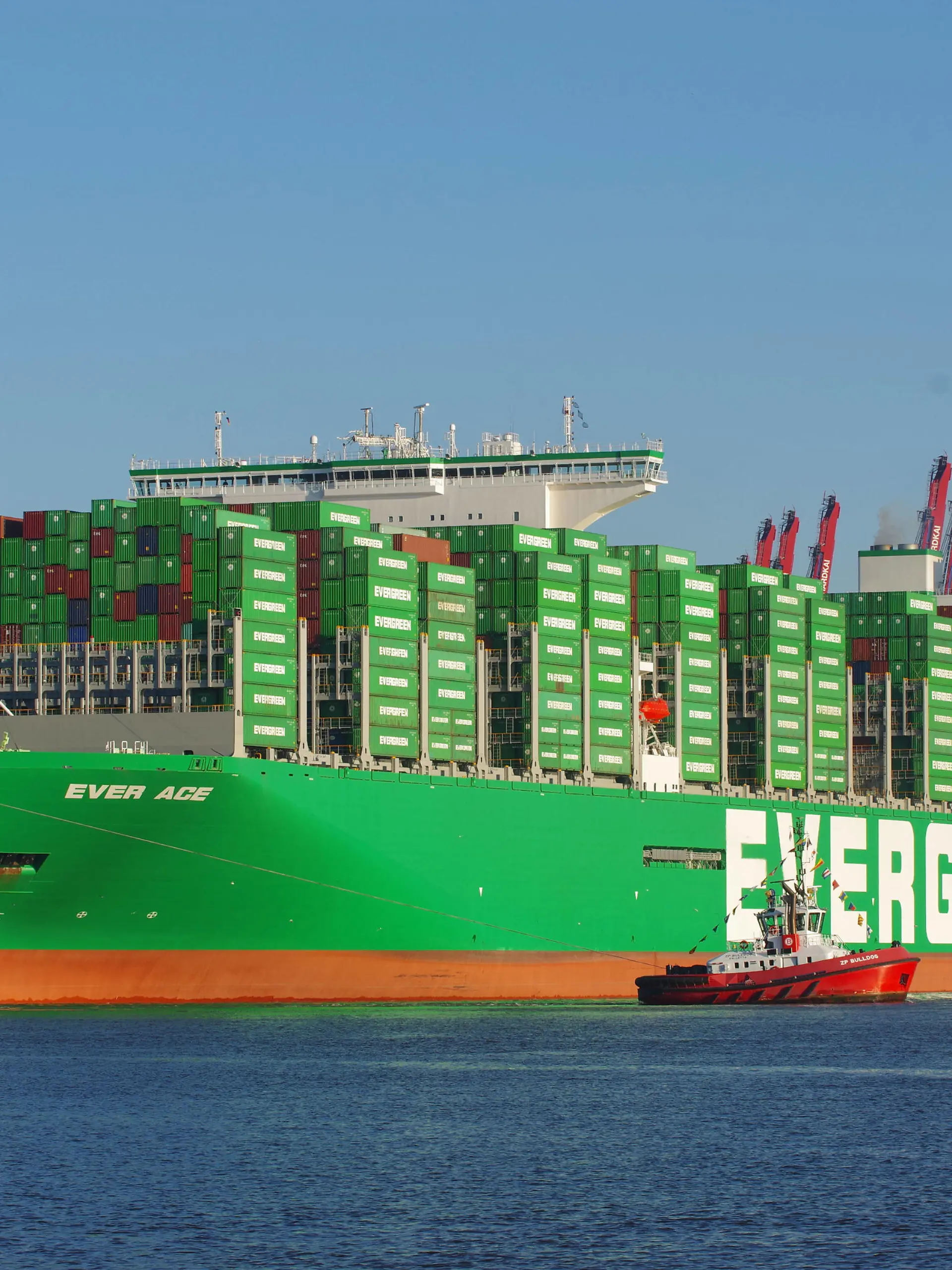  Die Ever Ace Reederei Evergreen, das aktuell größte Containerschiff der Welt, läuft in den Hamburger Hafen ein. *** The Ever Ace shipping company Evergreen , currently the largest container ship in the world, enters the Port of Hamburg