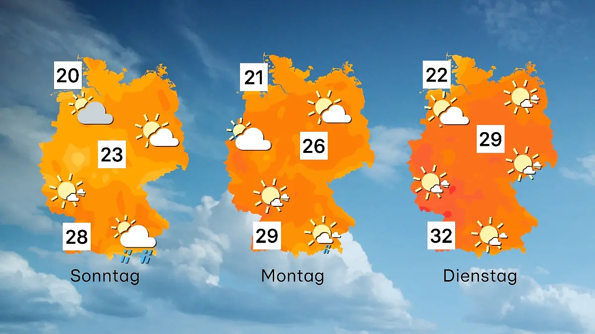 Die Wetterkarten der nächsten Tage: es wird angenehm sommerlich.