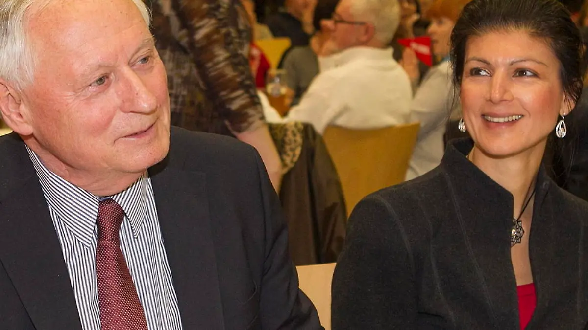 Oskar Lafontaine und Sahra Wagenknecht bei einer Veranstaltung in Wallerfangen
