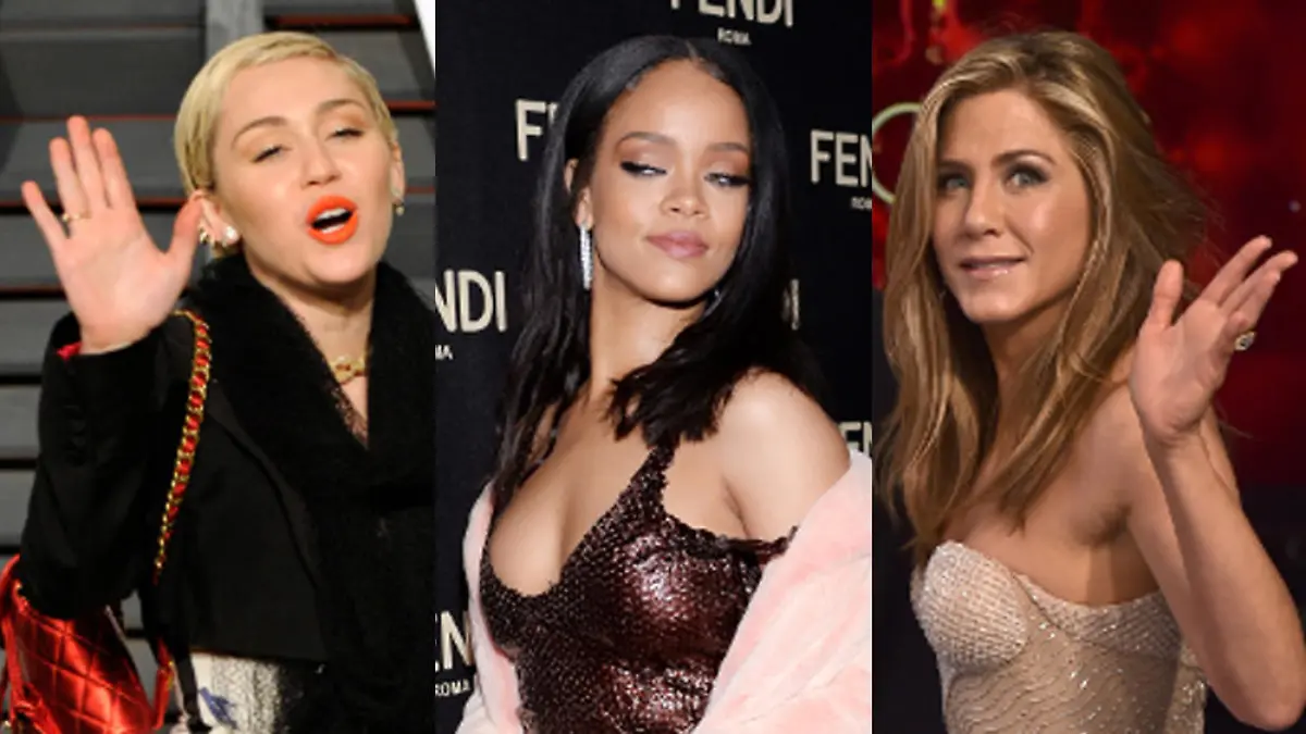 Drei sehr erfolgreiche Schönheiten, die sich in ihren Männern getäuscht haben: Miley Cyrus, Rihanna und Jennifer Aniston (v.l.)
