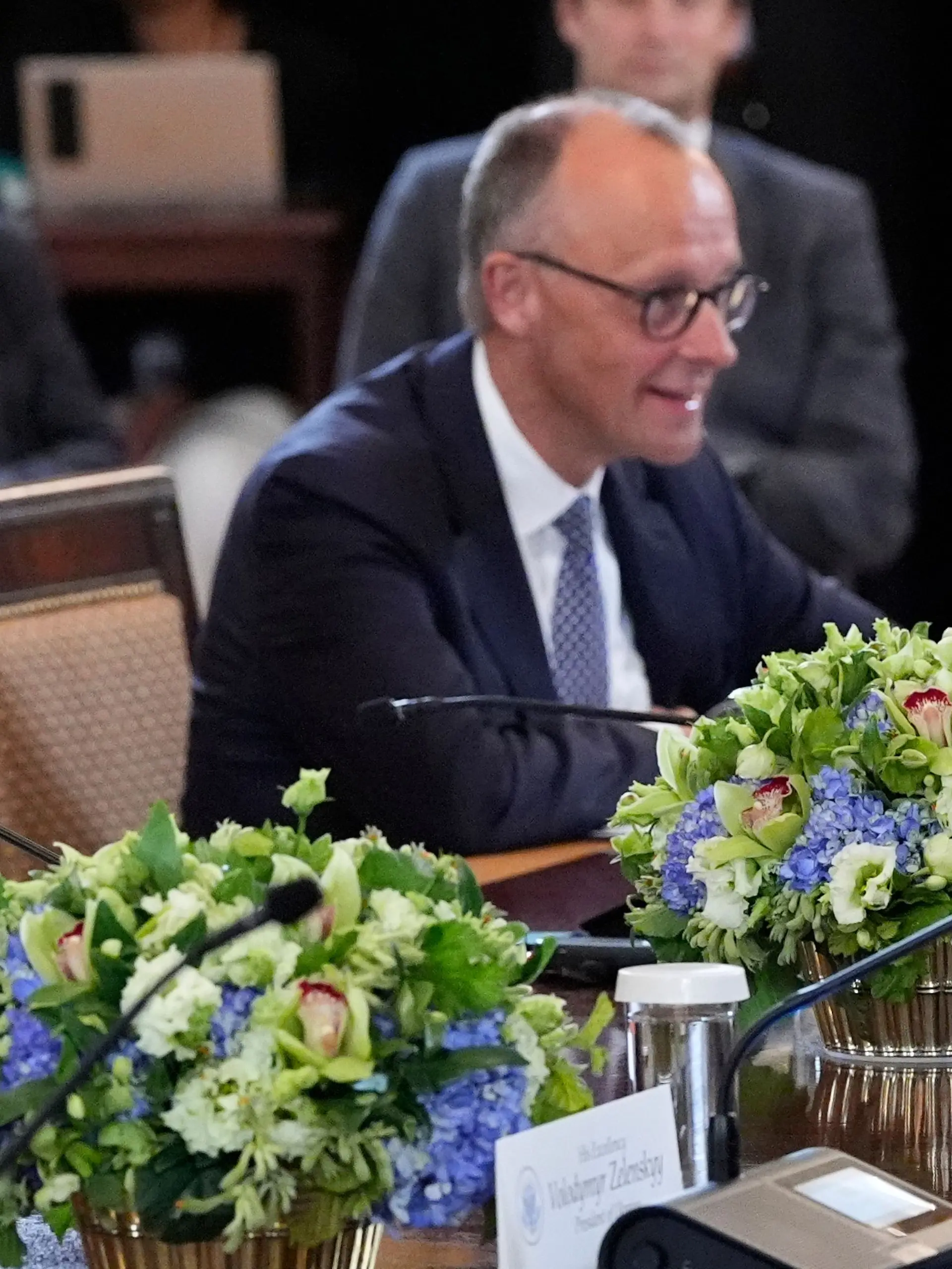 Emmanuel Macron, Donald Trump, Giorgia Meloni und Friedrich Merz beim Ukraine-Gipfel in Washington. 