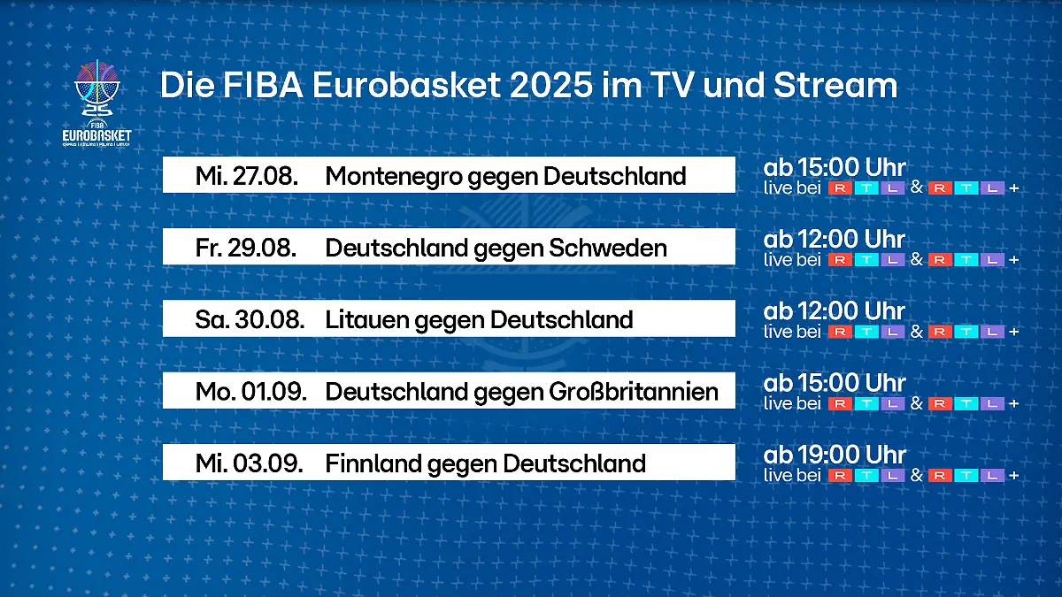 Die kommenden Spiele der deutschen Nationalmannschaft bei der EuroBasket 2025 in Finnland, Lettland und Litauen. 