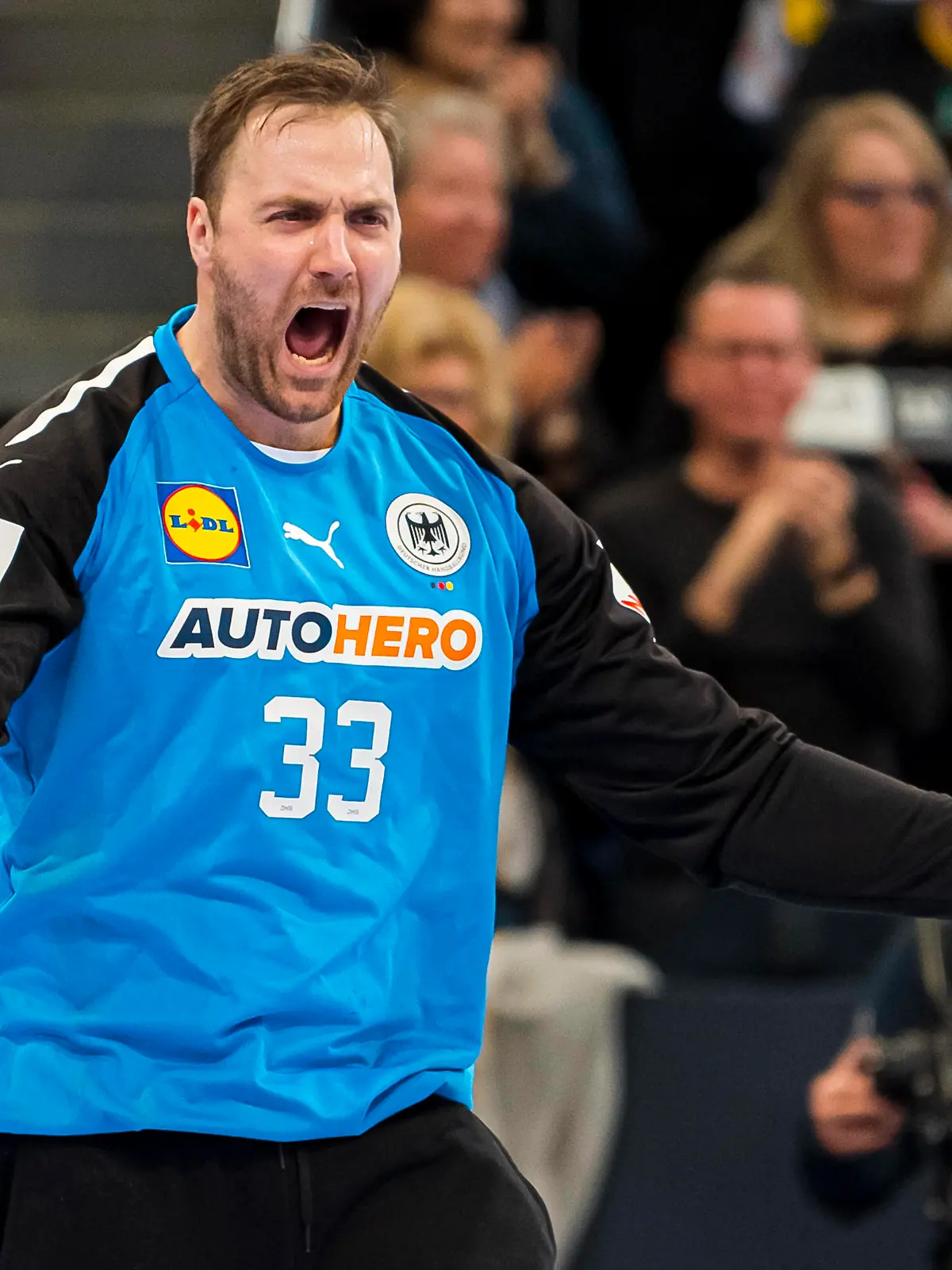 Bremen, 08. Januar 2023: Handball Maenner Laenderspiel, Deutschland vs. Island Torhueter Andreas Wolff Deutschland / Kielce Jubel / Freude / Emotion Hannover ZAG Arena Deutschland *** Bremen, 08 January 2023 Handball Maenner Laenderspiel, Germany vs Iceland Goalkeeper Andreas Wolff Germany Kielce Jubel Freude Emotion Hannover ZAG Arena Germany