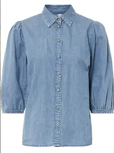 Jeansbluse mit Puffärmeln aus Bio-Baumwolle