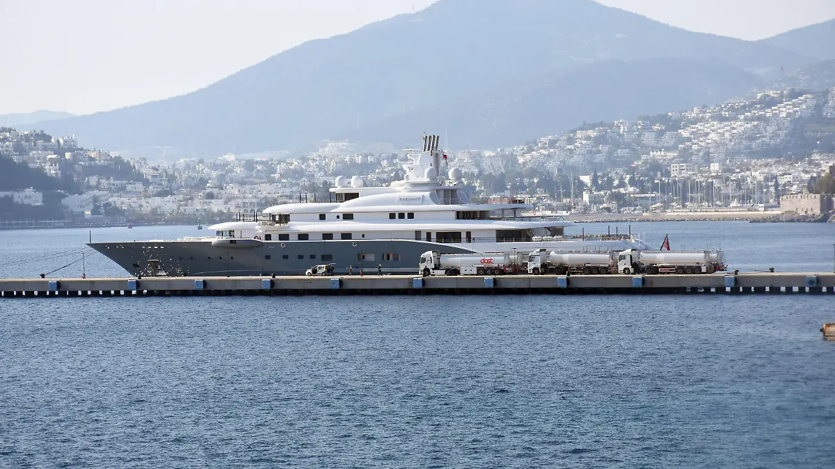 MUGLA, TURKEY - MARCH 14: Precautions are held due to Coronavirus (Covid-19) in super yacht Radiant, belongs to Dubai sheik Abdullah al-Futtaim, at Bodrum Cruise Port in Bodrum, Mugla, Turkey on March 14, 2020. Osman Uras / Anadolu Agency