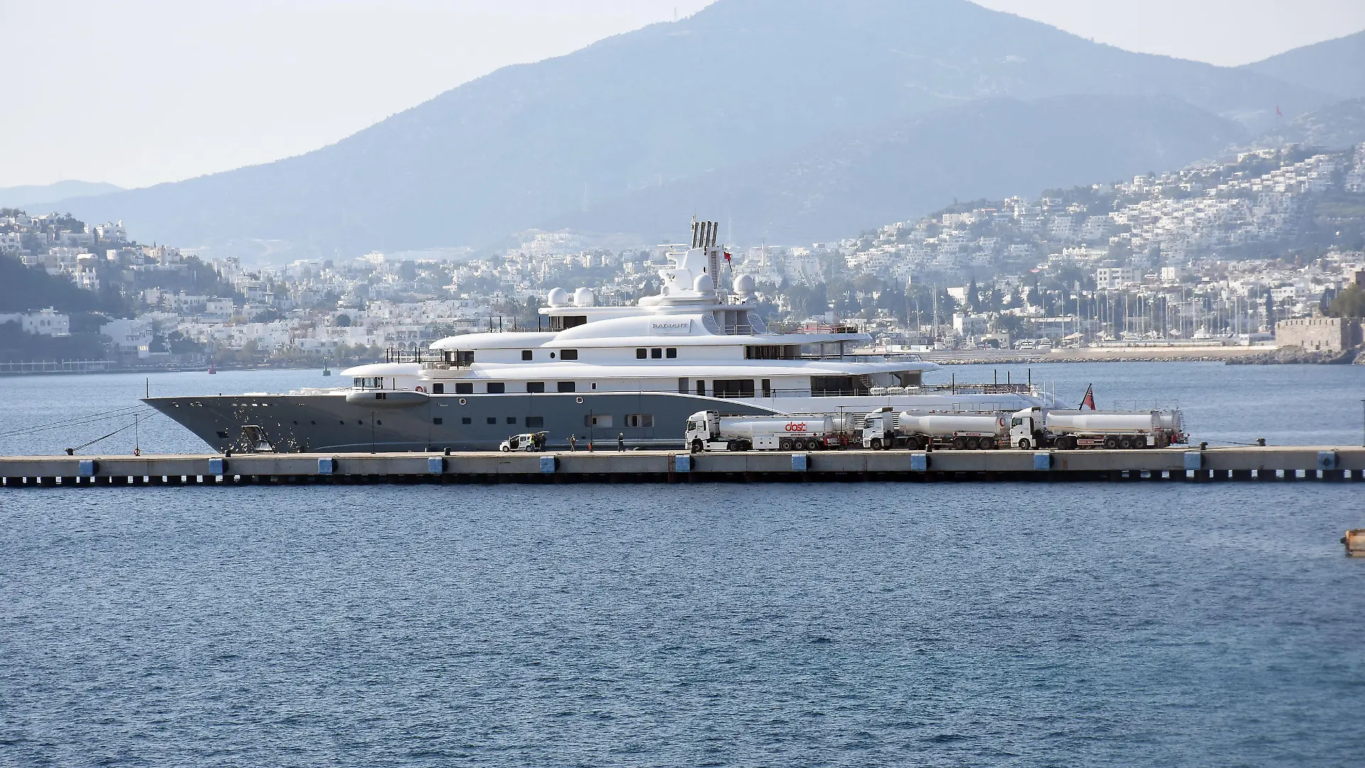MUGLA, TURKEY - MARCH 14: Precautions are held due to Coronavirus (Covid-19) in super yacht Radiant, belongs to Dubai sheik Abdullah al-Futtaim, at Bodrum Cruise Port in Bodrum, Mugla, Turkey on March 14, 2020. Osman Uras / Anadolu Agency
