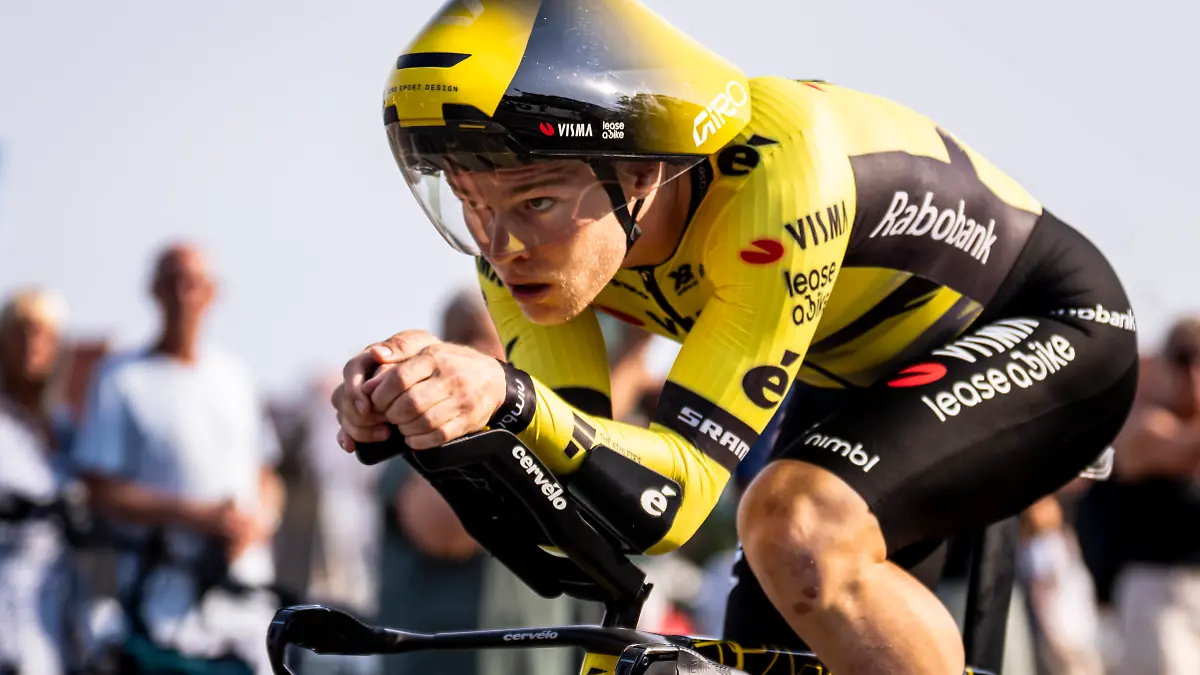 Axel Zingle bei der Dänemark-Rundfahrt 2025 im Trikot von Team Visma - Lease a Bike am 14. August 2025.