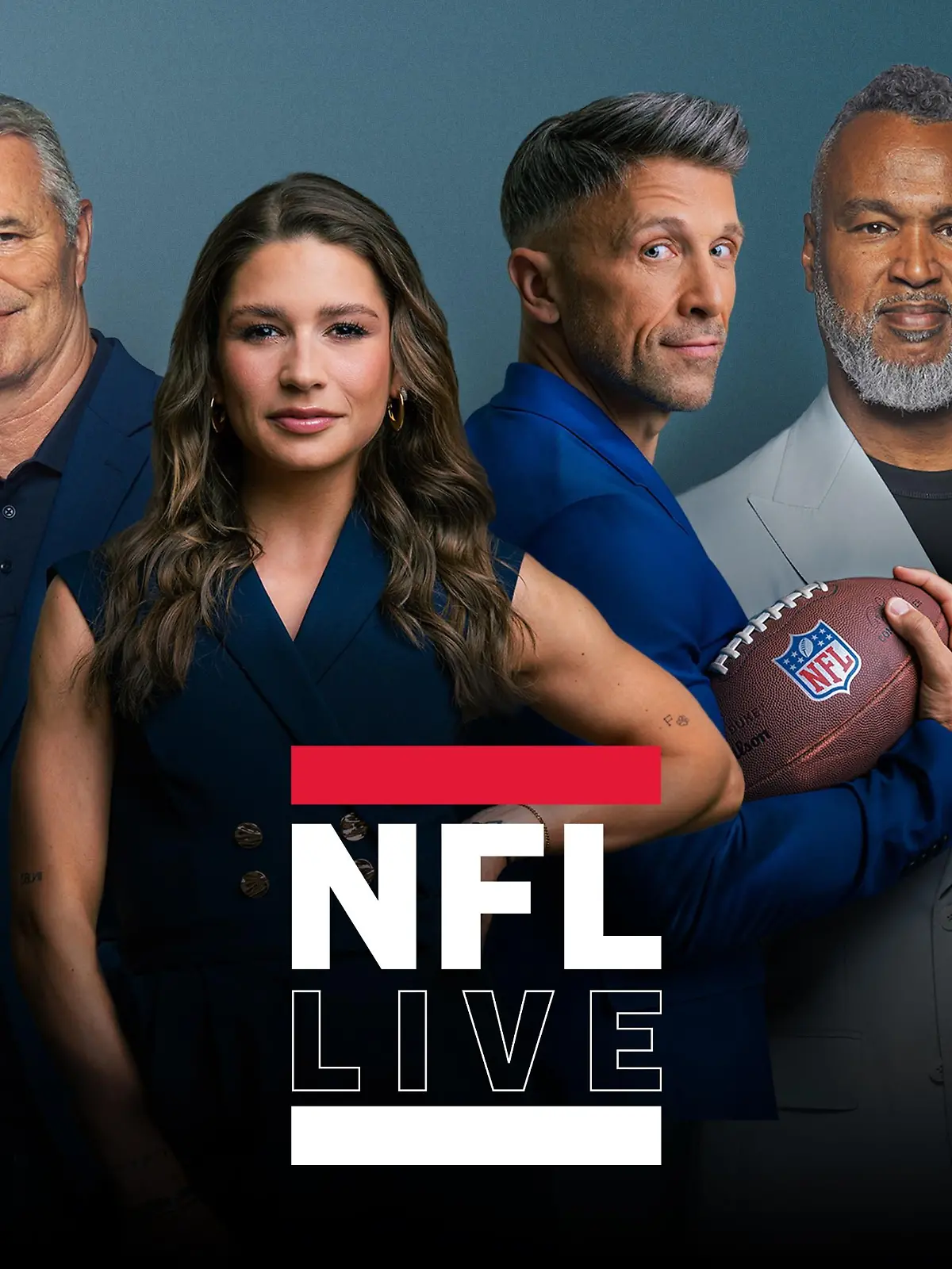 Die NFL Saison 25/26 mit V.l.: Kasim Edebali, Jan Stecker, Jana Wosnitza, Florian Ambrosius, Patrick Esume und Björn Werner
